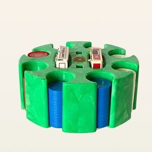 Vintage Green Marble Plastic Revolving Poker Chip Caddy Retro Game Night